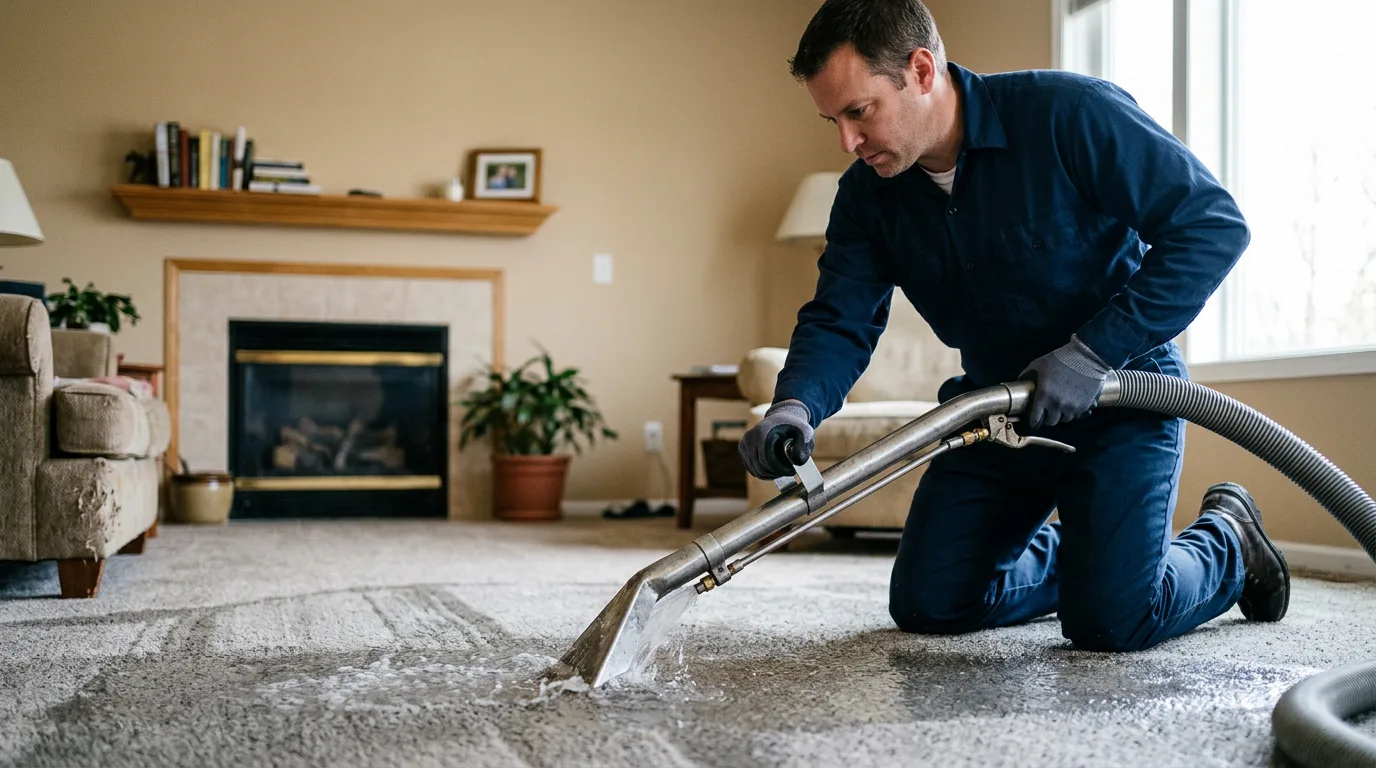 Water damage restoration technician working near Marinette, WI